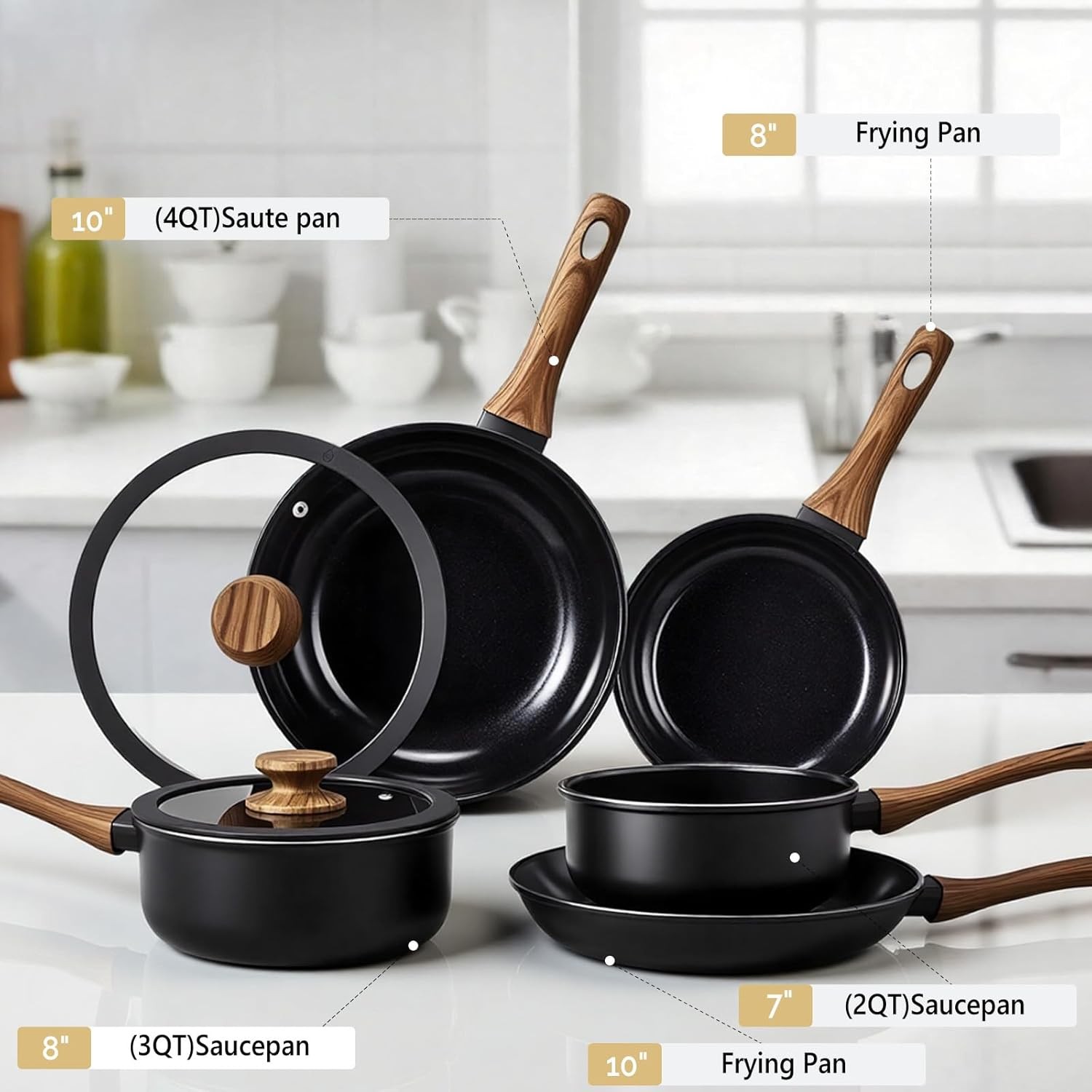 17-Piece Nonstick Cookware Set, Cast Aluminum Pots Pans with Lids & Utensils New