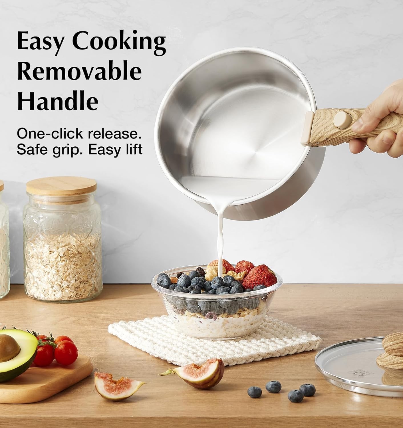 18/10 Stainless Steel Saucepan Set Removable Handle, 1.5QT & 2QT & 3QT Sauce Pan