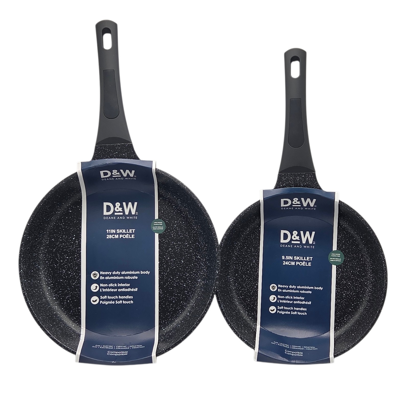D&W Deane And White Cookware 9.5″/11″ Frying Pan Set Nonstick Skillet Black