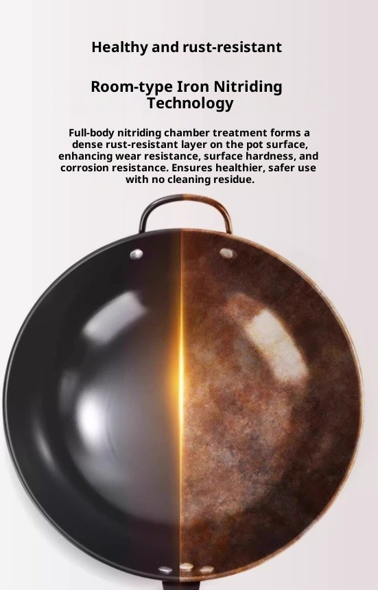 32/34/36CM Wooden Handle Iron Wok Non-Stick Stir Fry Pans Gas Stove Induction AU