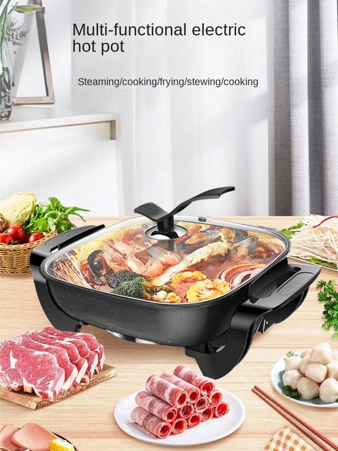 12×12 Electric Skillet 1500W Ceramic Nonstick Pan Glass Lid Adjustable Heat