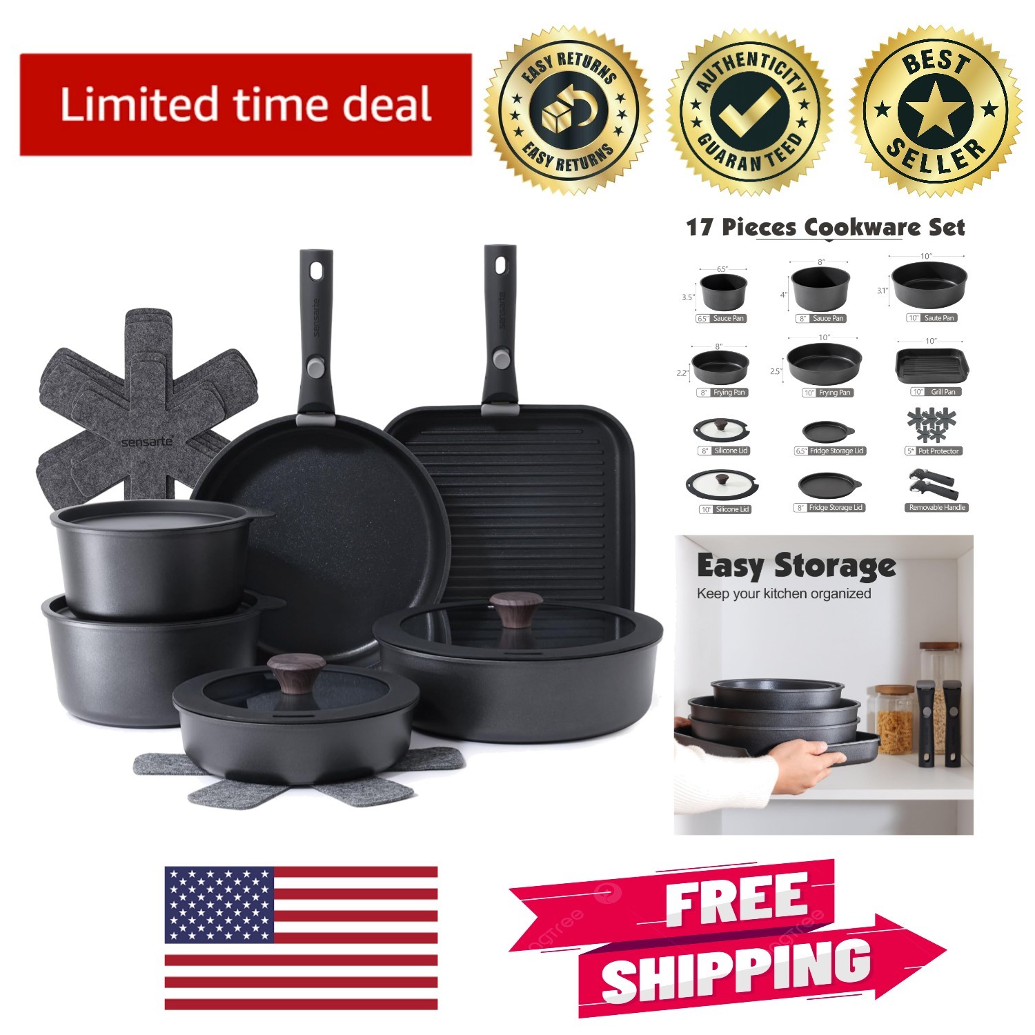 All-Inclusive 17-Piece Cookware Set: Stackable, Lightweight & Safe for Any Stove
