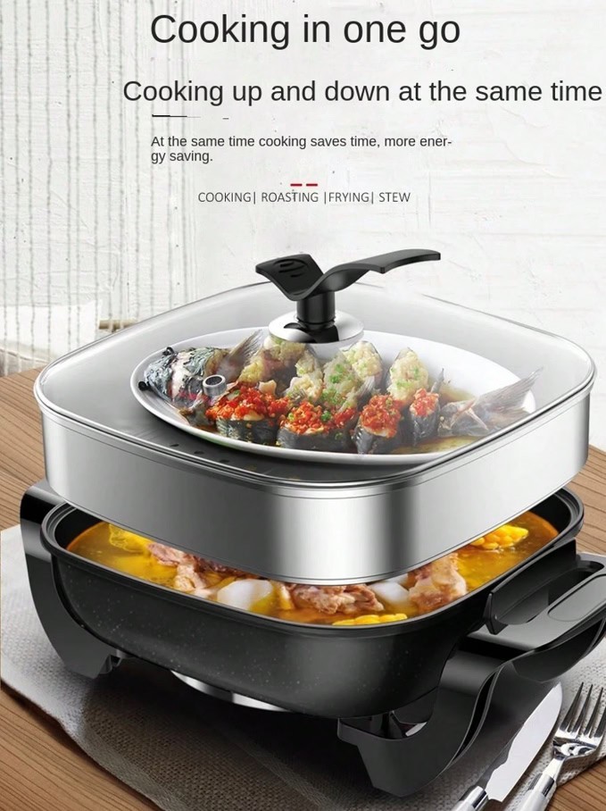 12×12 Electric Skillet 1500W Ceramic Nonstick Pan Glass Lid Adjustable Heat