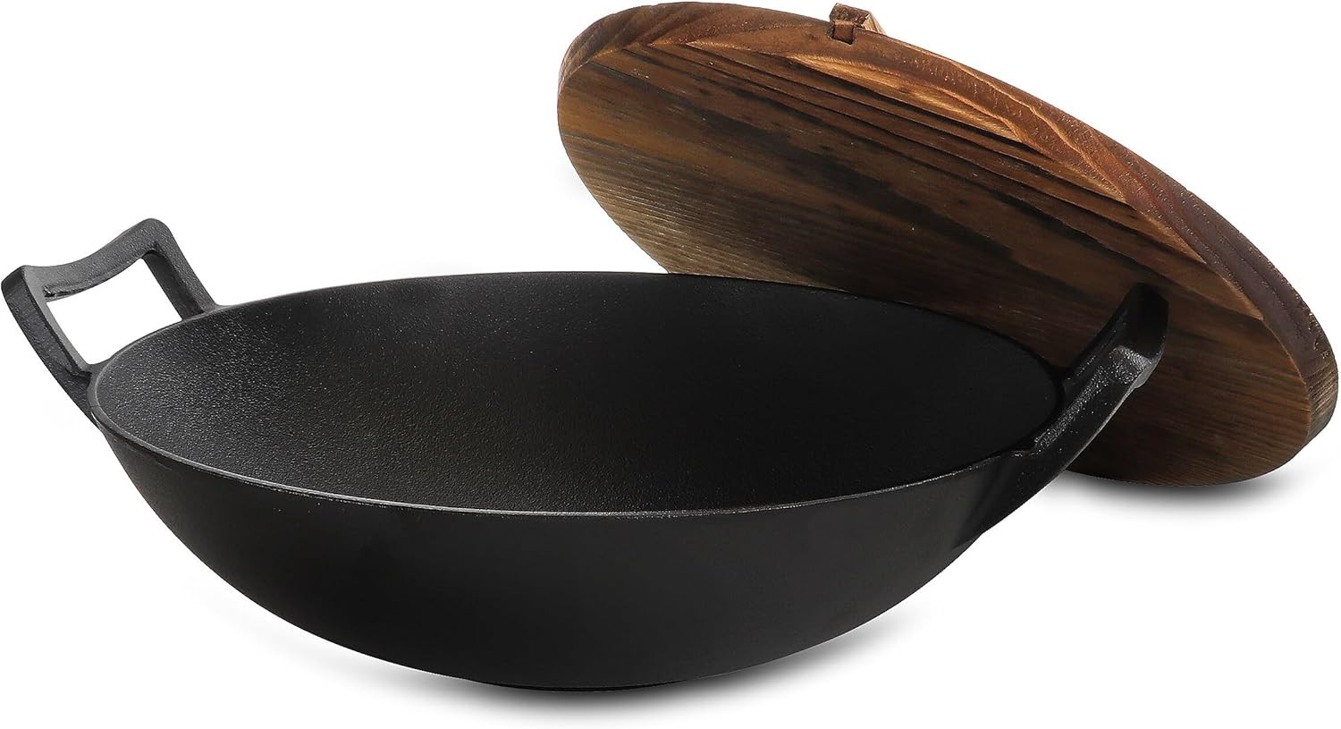 Megachef 2 Piece 14 Inch Heavy Duty Cast Iron Wok with Wood Lid