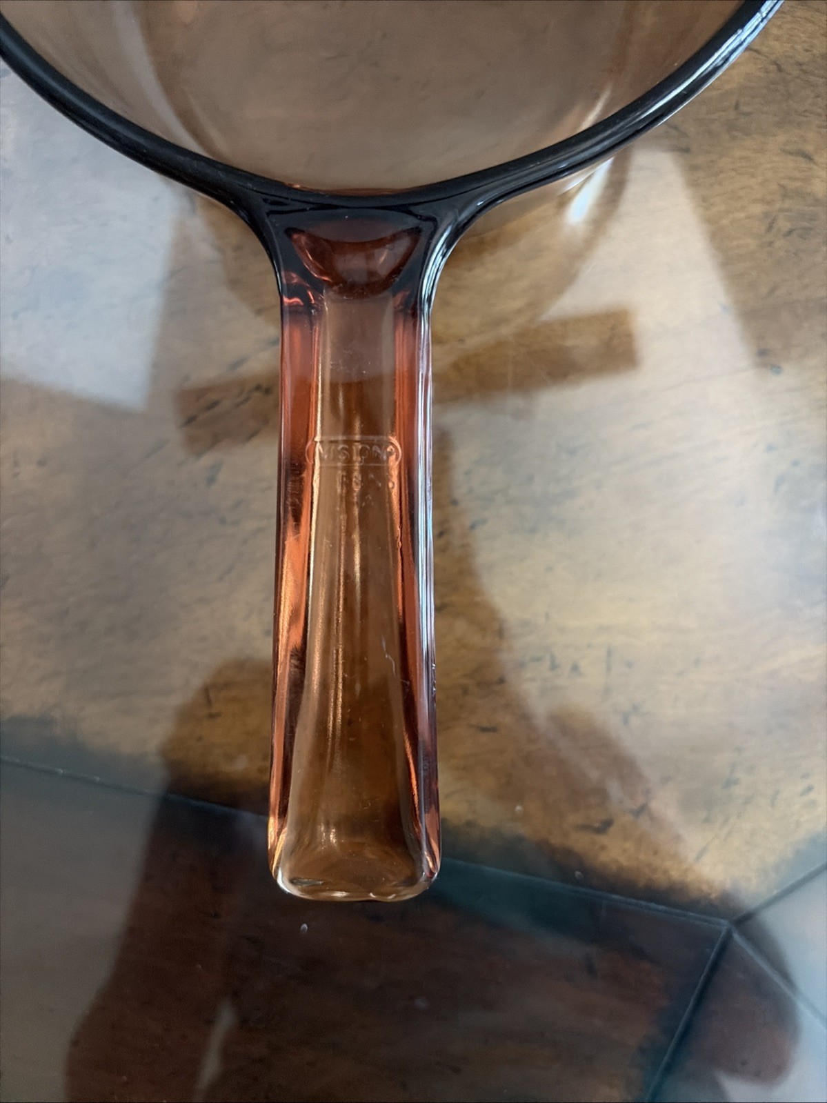 Vintage Corning Amber Vision Ware 1 Liter Sauce Pan Pot Pour Spout No Lid USA