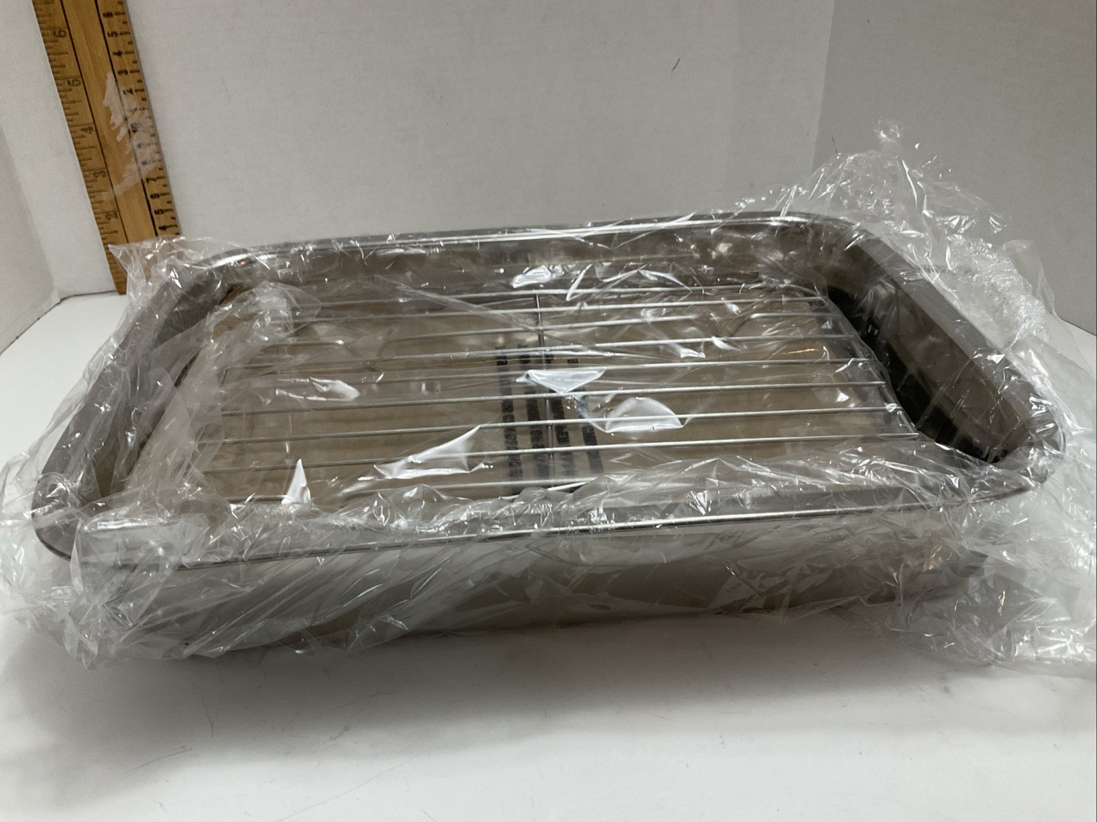 NEW BASIC ESSENTIALS ROASTER PAN & RACK STAINLESS STEEL NIB