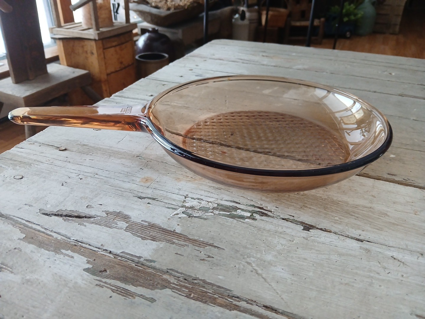 Corning Ware Vision Amber 10.5” Skillet Pan Waffle Bottom Vintage ‘70s No Lid