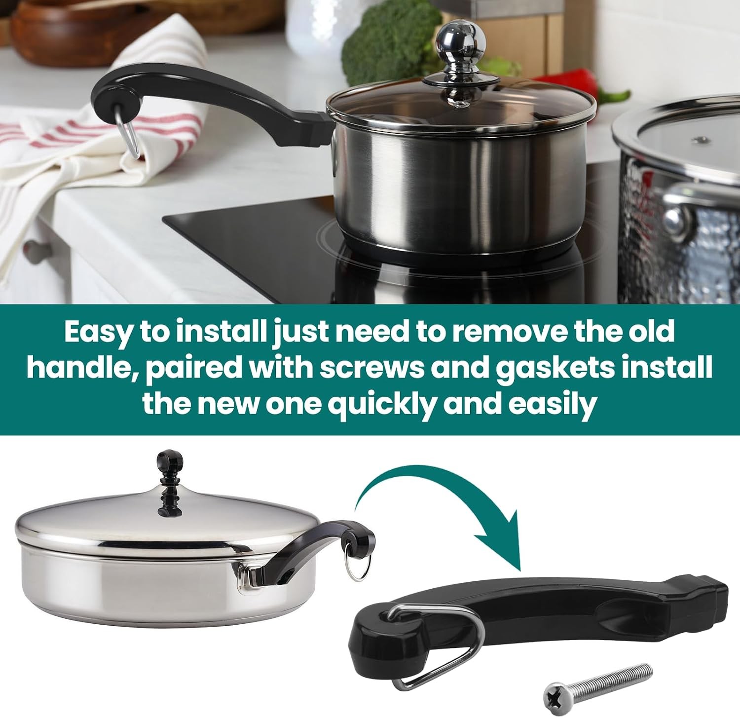 P08-031 Saucepan Handles Replacement for Farberware 1, 1.5, 2 & 2.5 Qt Pots and