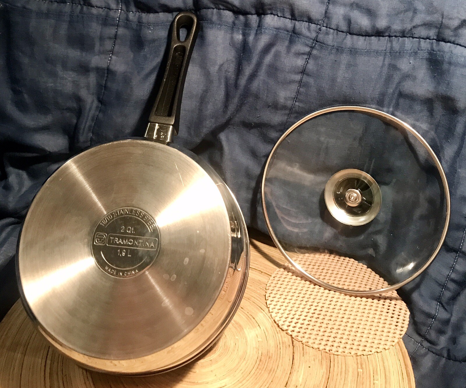TRAMONTINA 18/10 STAINLESS STEEL COVERED POT 2 Qt. 7 3/4”ACROSS 4 3/4” DEEP