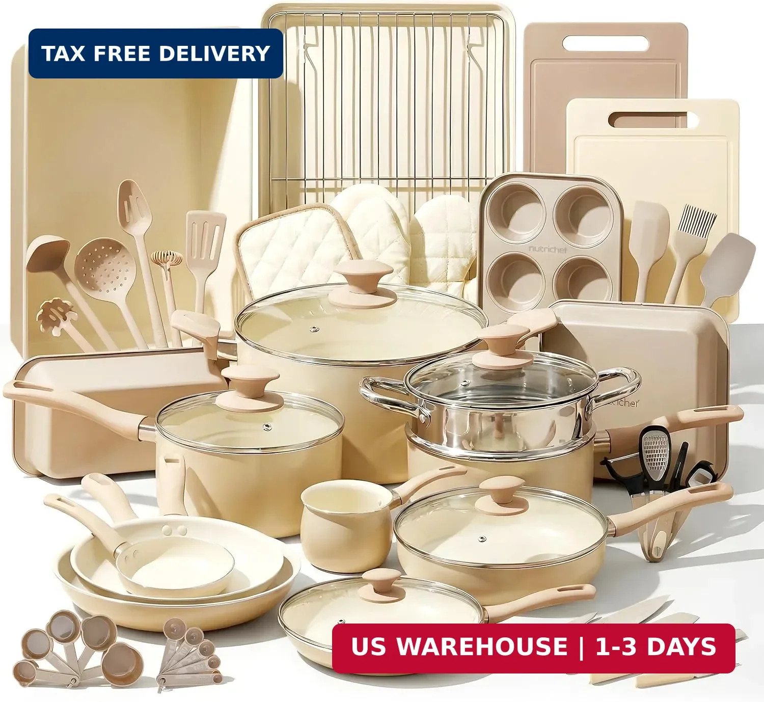 Nutrichef 54-Piece Marble Non-Stick Cookware and Bakeware Set, Professional Home