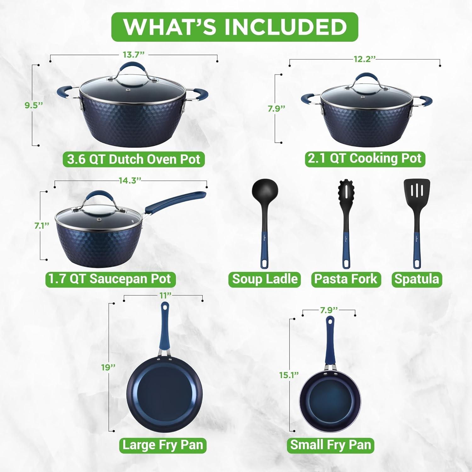 NutriChef 11 Piece Pots and Pans Set – Non Stick Cookware Set – Diamond Blue