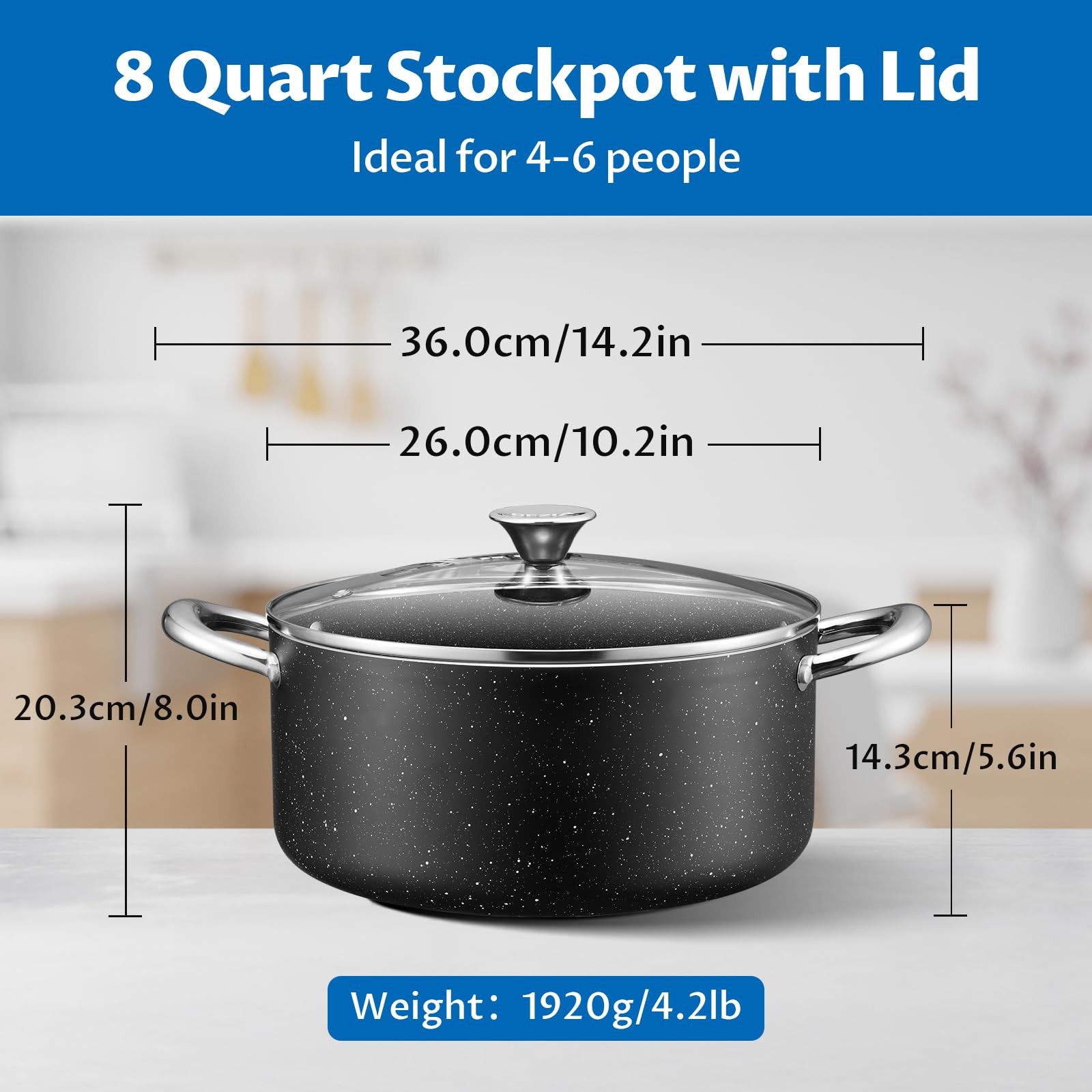 Large 8 Quart Nonstick Stock Pot with Lid, Induction Cooking Pot Soup Pot, Non-t