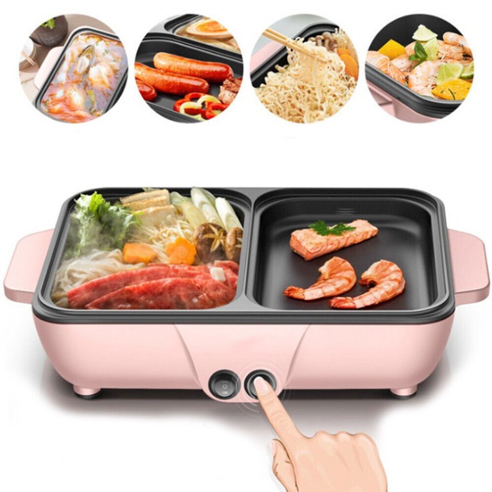 Electric 2 in 1 Hot Pot BBQ Oven Smokeless Barbecue Pan Grill Machine 1200W Home