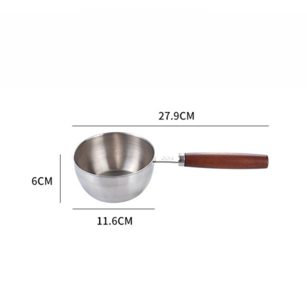 Oil Pouring Pan 28×11.6x6cm Stainless Steel Sauce Pot with Wood Handle