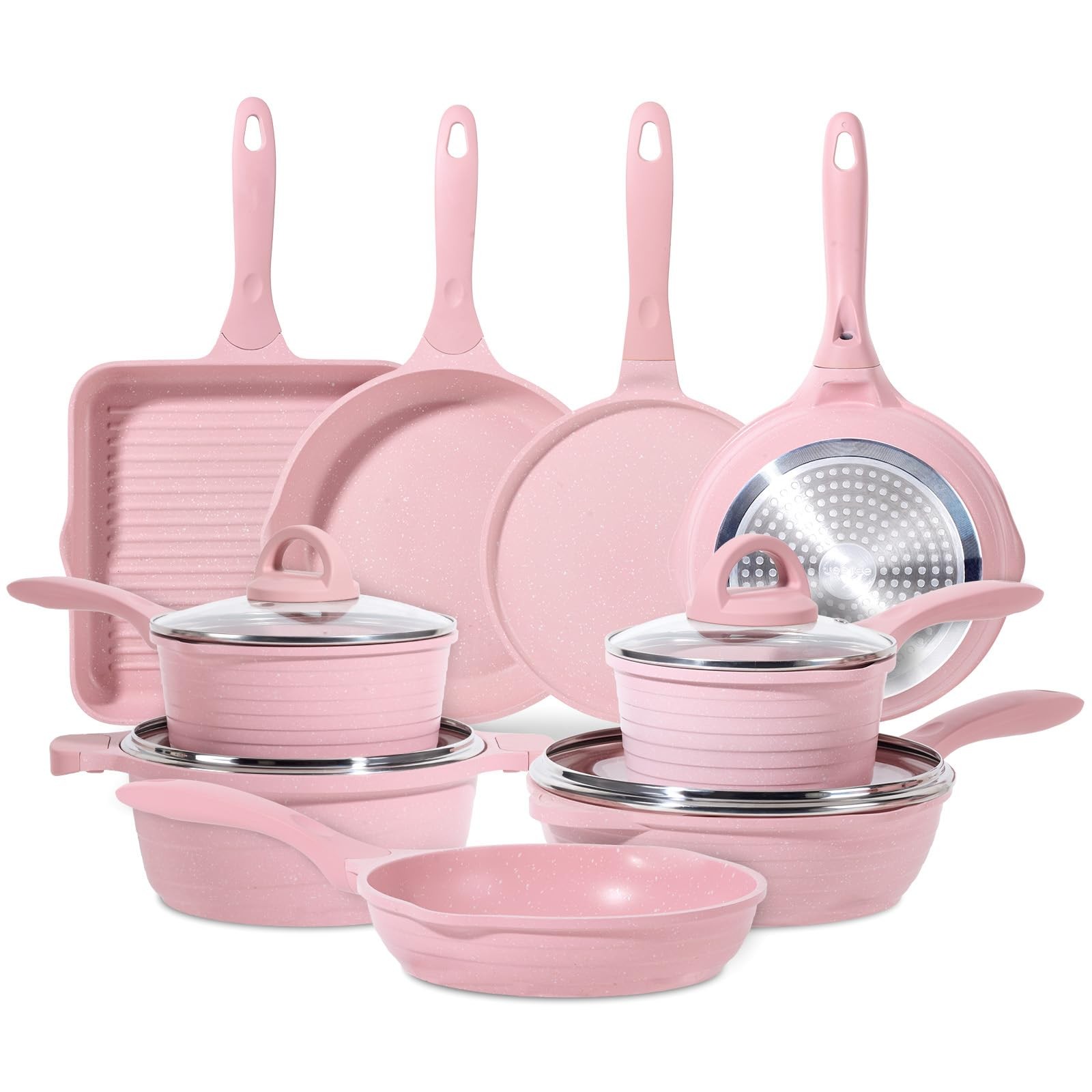 JEETEE Pink Pots and Pans Set Nonstick 23pcs Induction