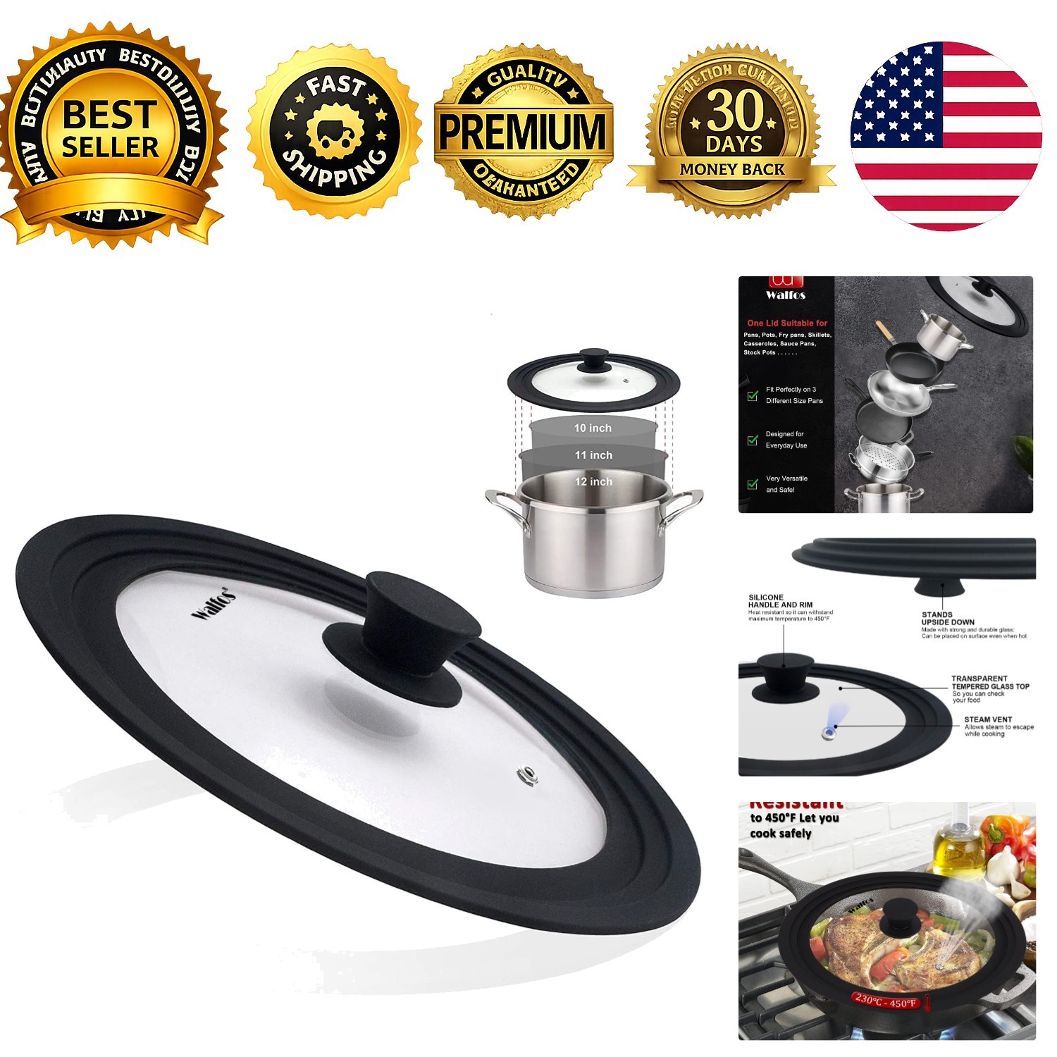Universal Lid for Pots, Pans and Skillets – Tempered Glass with Heat Resistan…