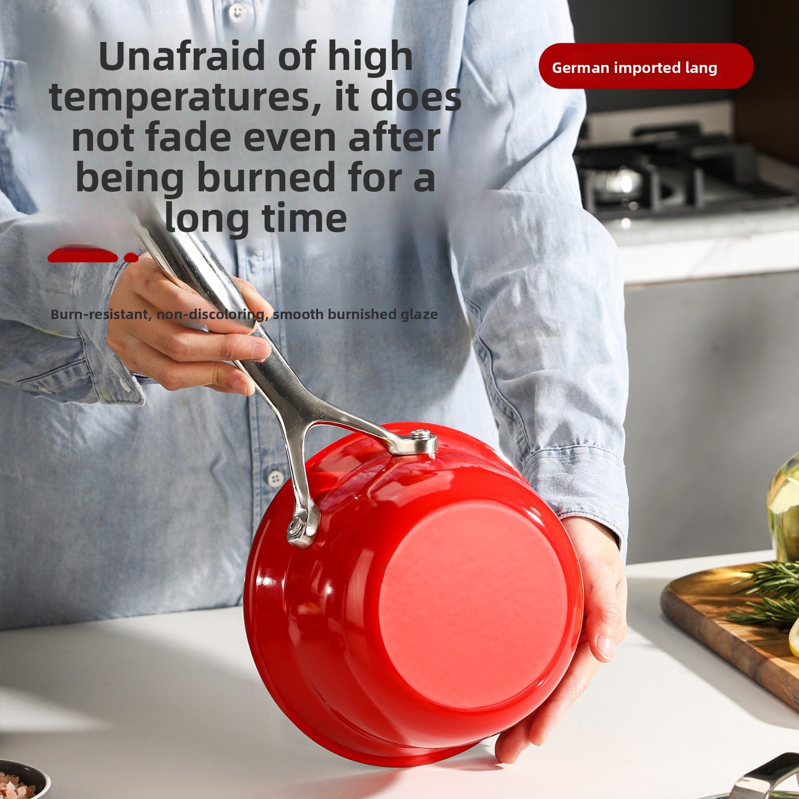 1.8L Wedel Enamel Single Handle Milk Pan with Glass Lid, All Stovetop Compatible