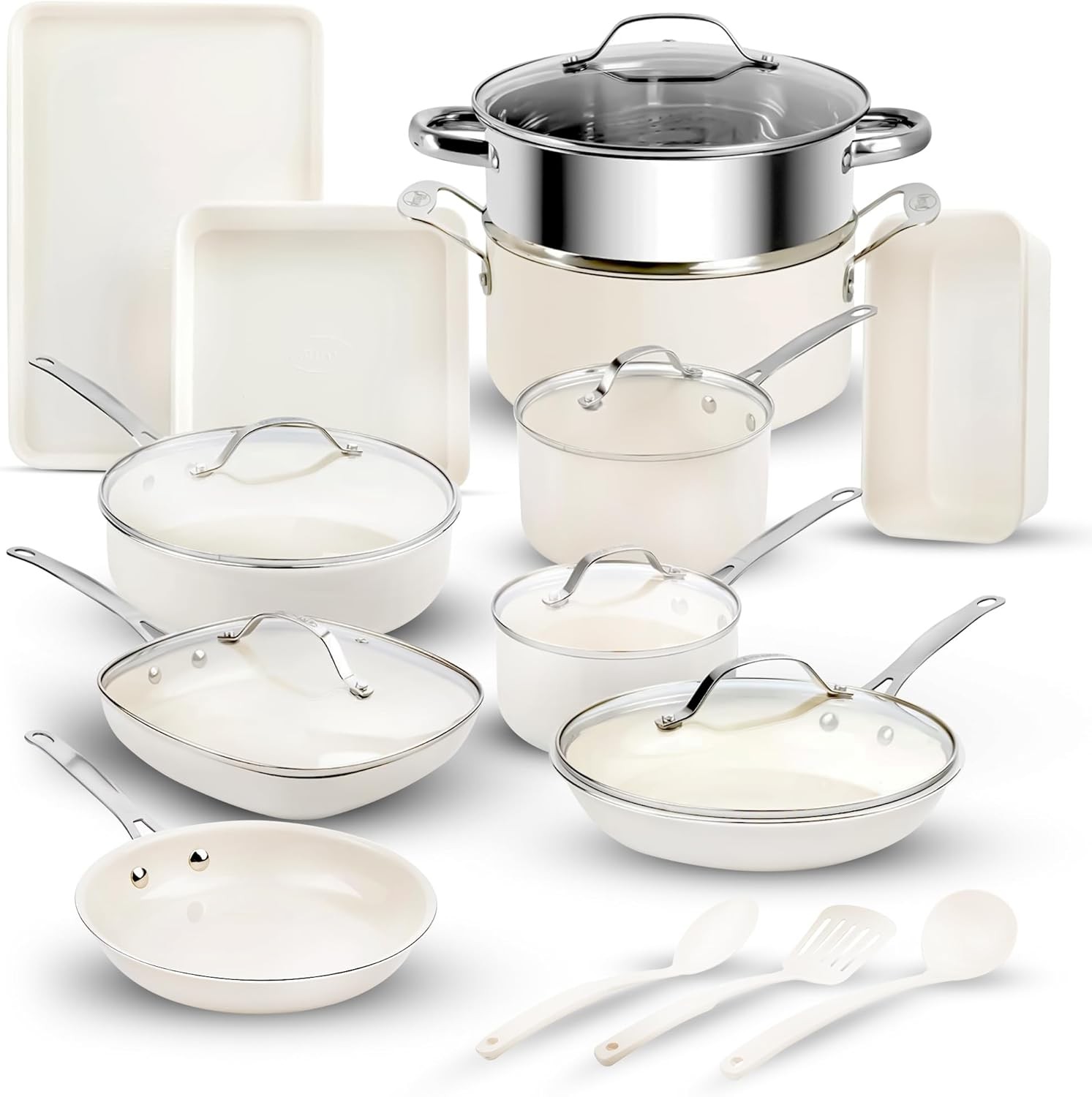 GOTHAM STEEL 20 Pc Ceramic Cookware Set Nonstick, Ceramic Pots and Pans Set Non
