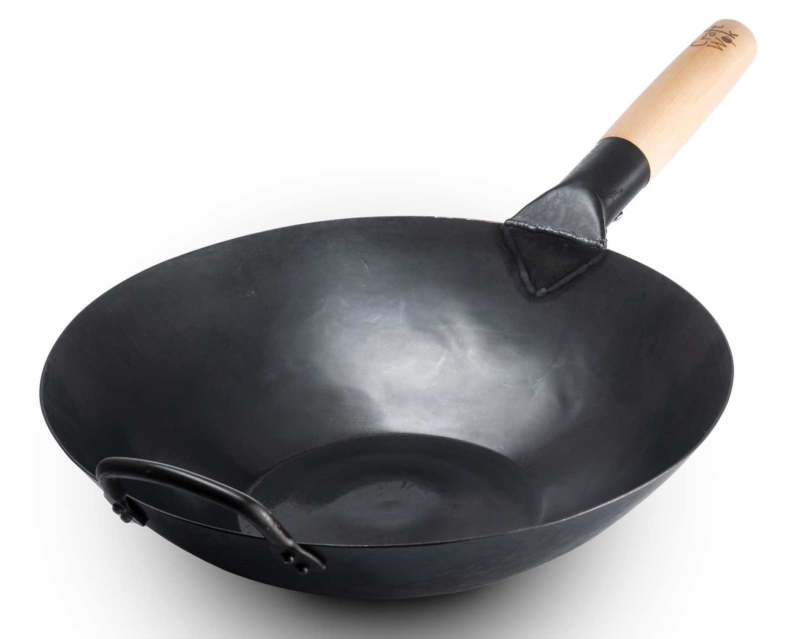 Black13 by Craft Wok Flat Pre-Seasoned Hammered Carbon Steel Wok with Wooden and