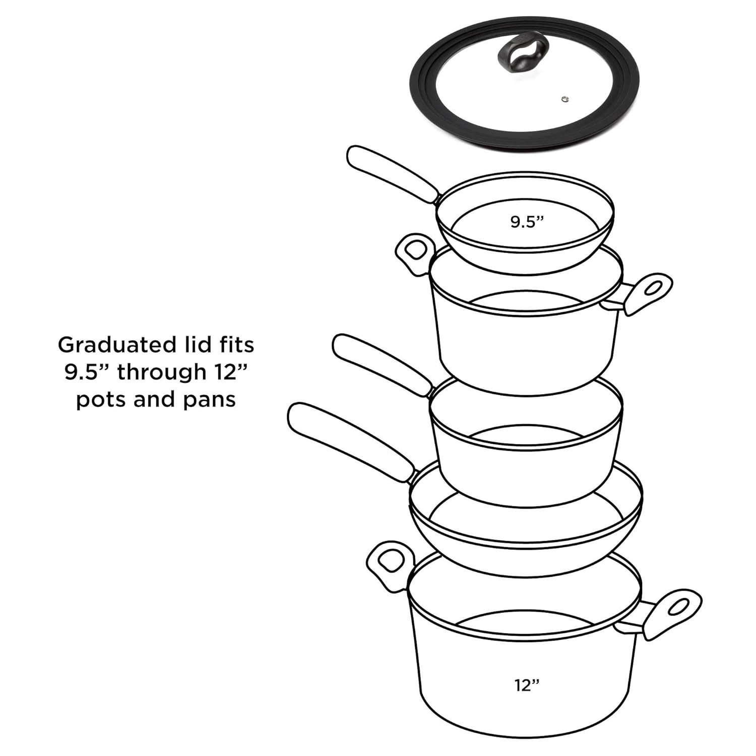 Universal Lid for Pots and Pans 9.5-12 Inch Stainless Steel Cookware Universal