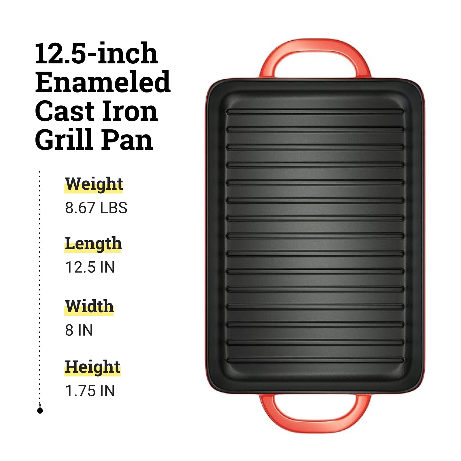 Lodge 12.5 X 8 Inch Enamel Cast Iron Grill Pan – – Use In The Oven On