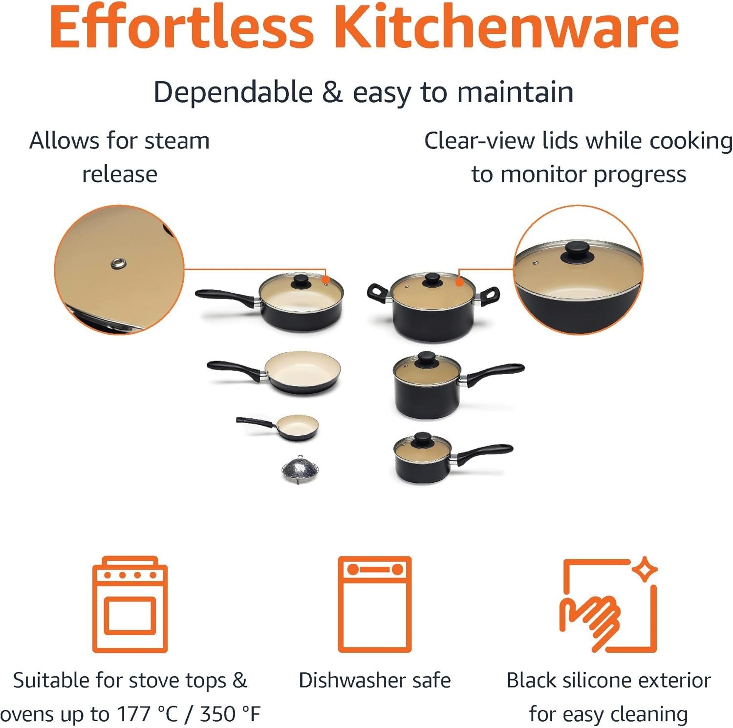 Amazon Basics 11 Piece Ceramic Non-Stick Pots & Pans Set Dishwasher & Oven Safe