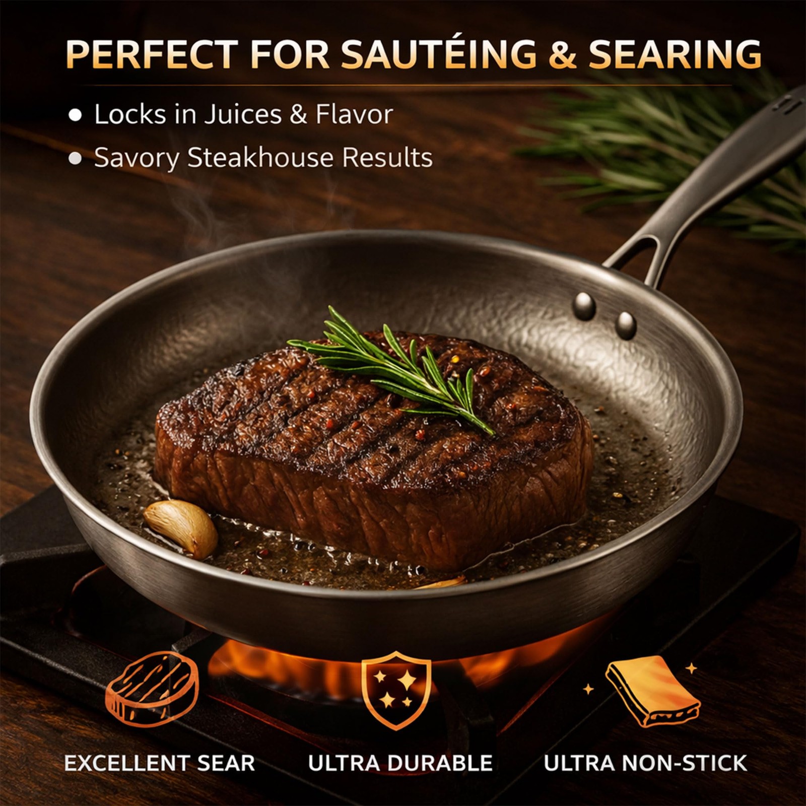 LIBSTP Pure Titanium Hammered Frying Pan with Lid, 12 Inch Skillet, No Coating C