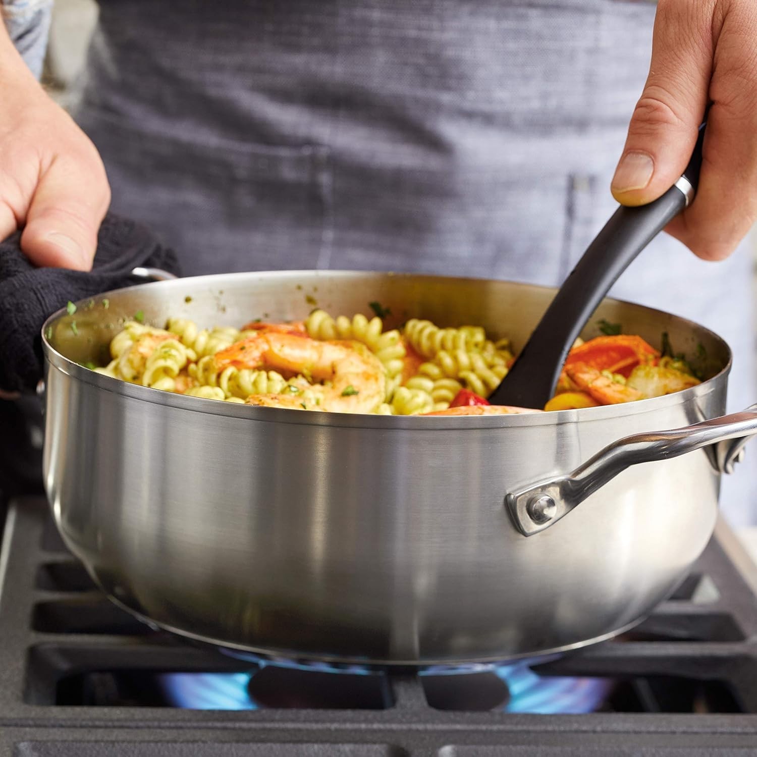 4QT Stainless Steel Induction Casserole Pot with Lid 3 Ply Base