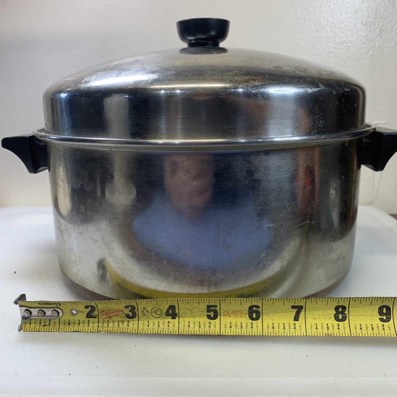Revere Ware Copper Bottom Stainless Stockpot Roaster Pan With Lid 6.5 Qt.
