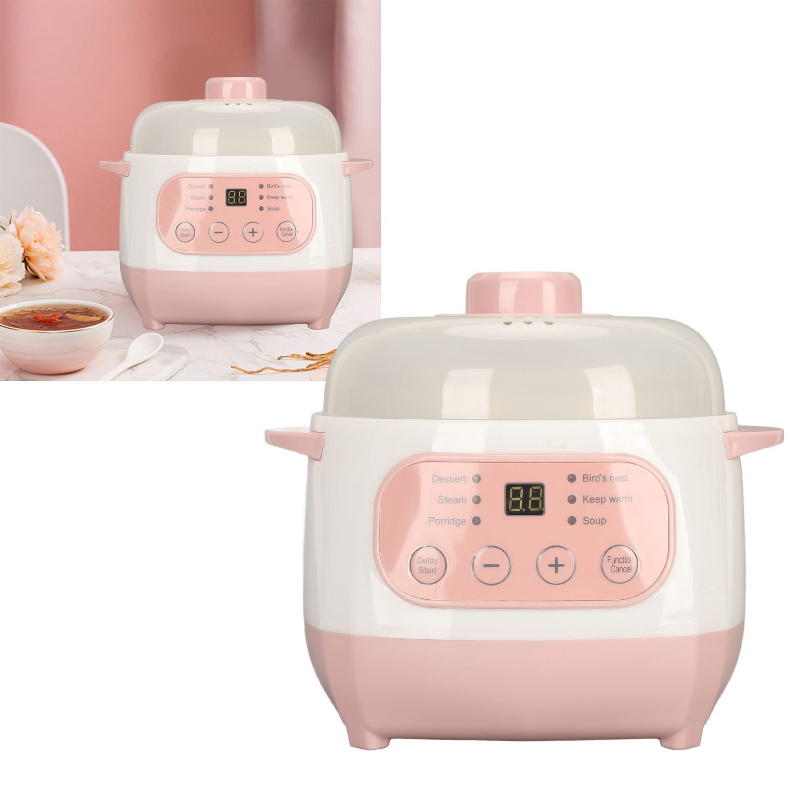200W 1L Electric Stew Pot with Ceramic Interior Pot Slow Cooker Pot with Lid