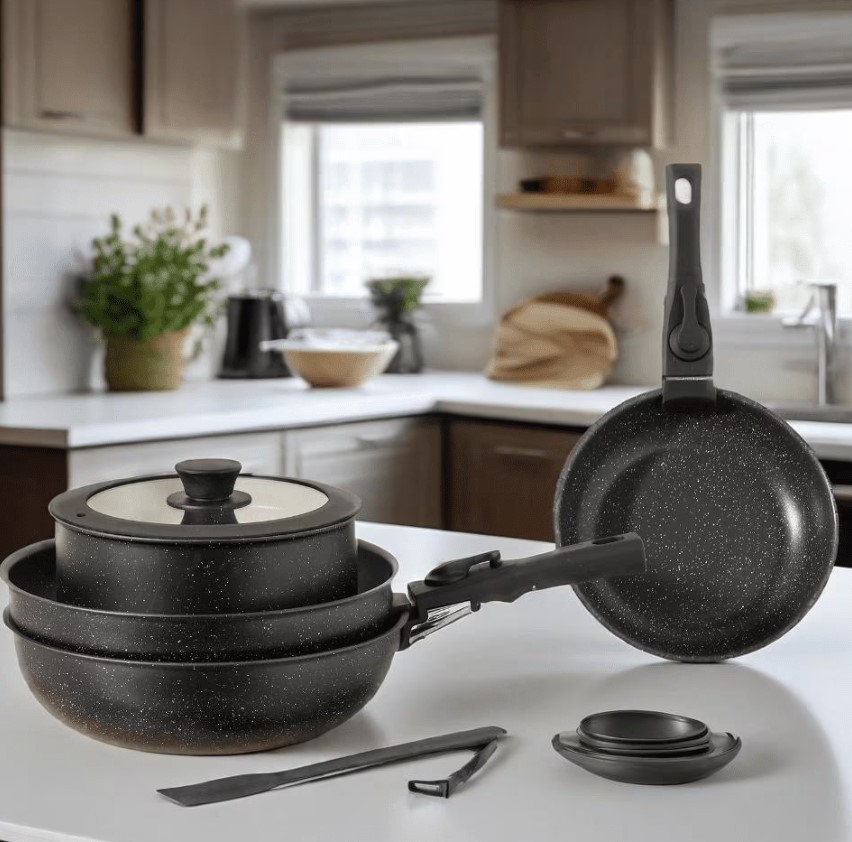 Gianna 12 Pcs Non-Stick Cookware Set, Pots and Pans Set, with Spatula & Detachab