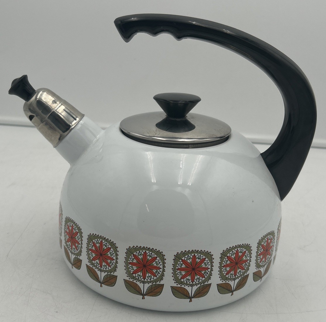 VINTAGE Enamelware 7 Piece Pots, Skillet & Kettle Set – Red Floral – MINT CONDT.