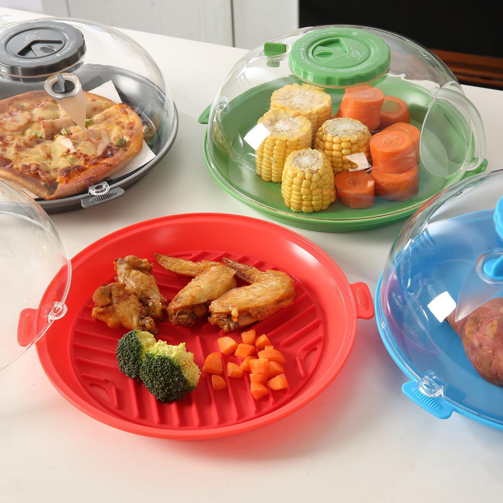 10.2 Inch Microwave Splatter Cover Lid with Water Steamer and Plate