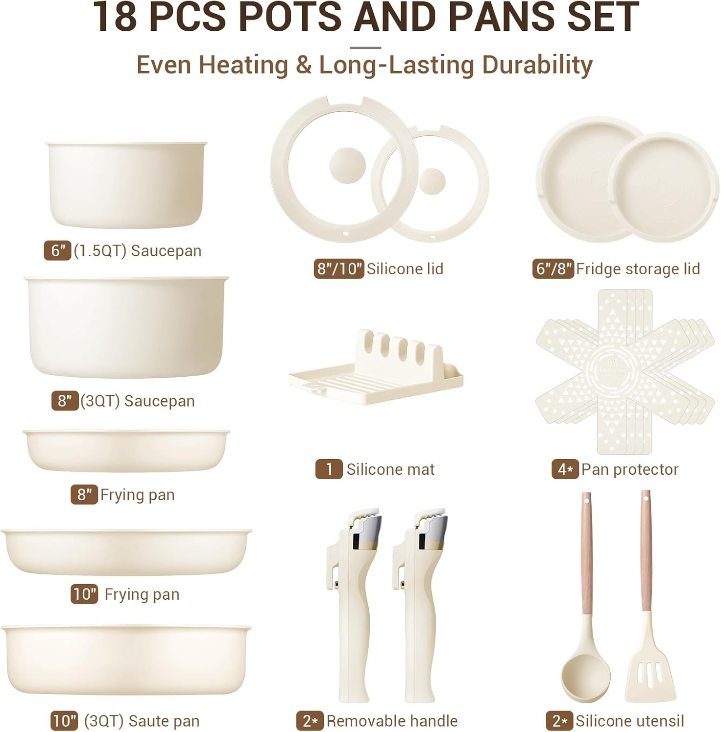 Ceramic Pots and Pans Set Non Stick, Non Toxic Cookware Set with Removable Ha…