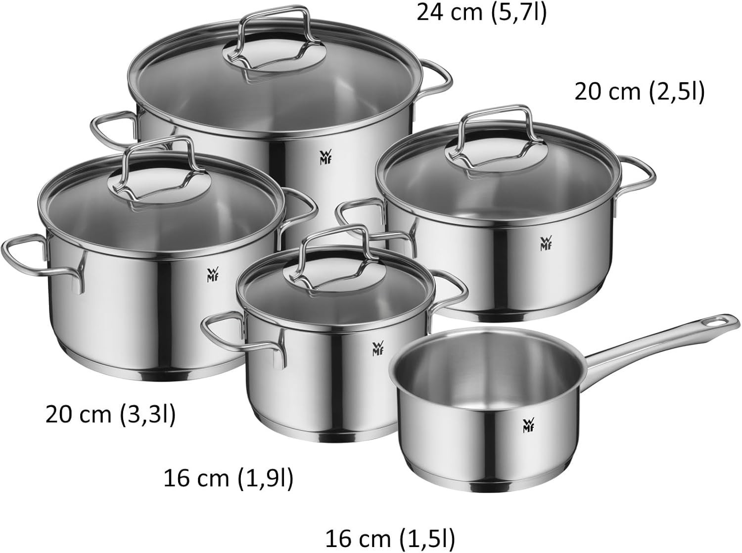 WMF Astoria 5-piece induction cookware set with glass lids, original…