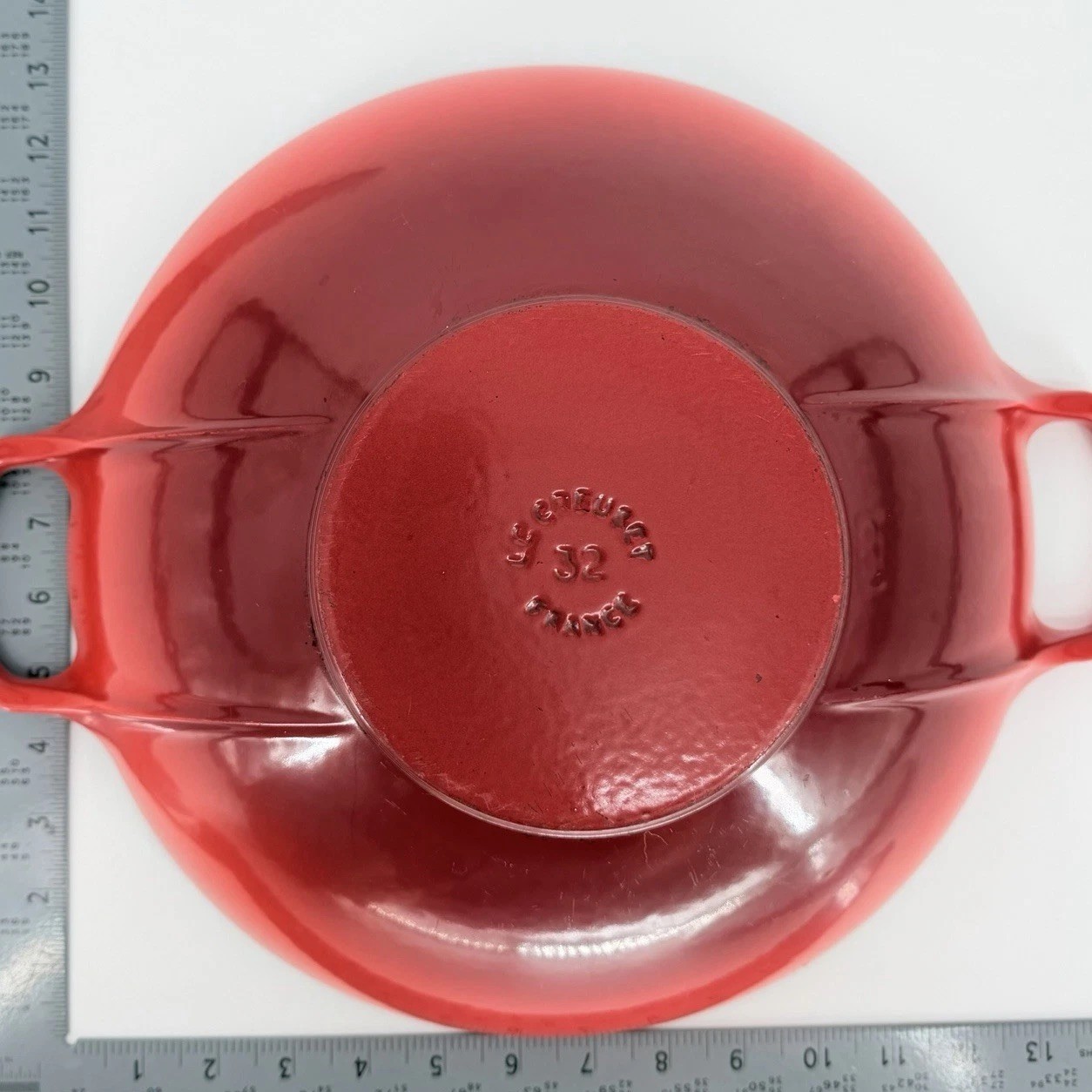 Le Creuset 32 Flame Red Cast Iron Wok 32cm w/ Glass Lid France Enamel