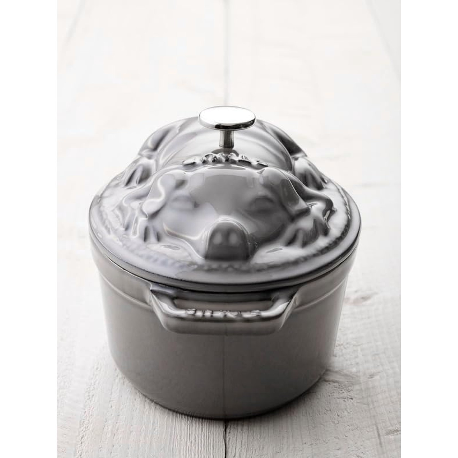 Staub Piggy Cocotte Oval Cast Iron Enamel Pot Gray 17 cm (6.7 in) IH Compatible