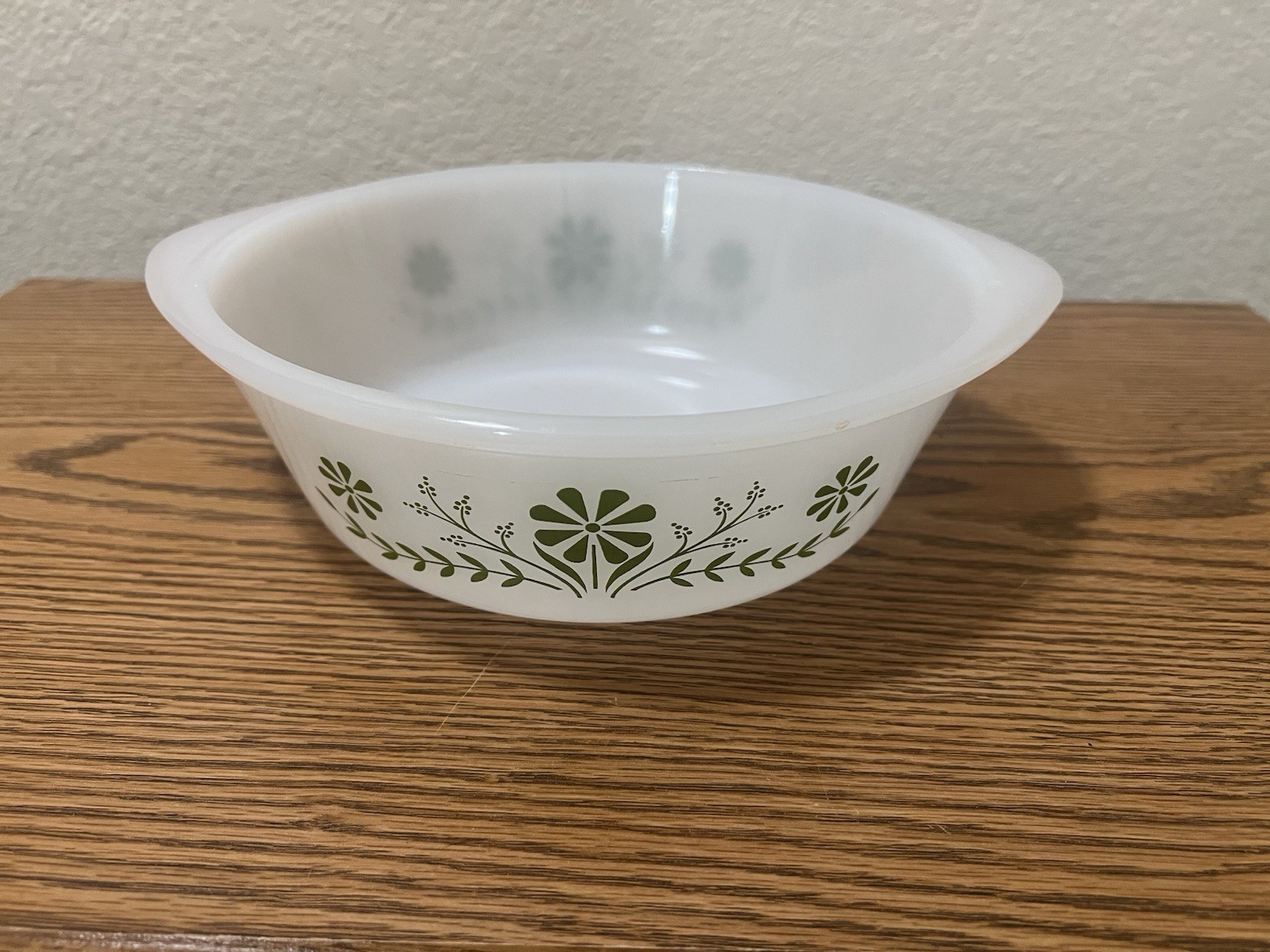 Vintage Glasbake J514 2 QT Green Daisy Casserole/Baking Dish Made in USA