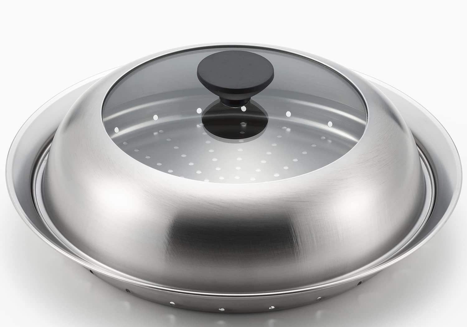 Yoshikawa Frying Pan Steamer, 24-26cm, Glass with Lid, Steaming Plate