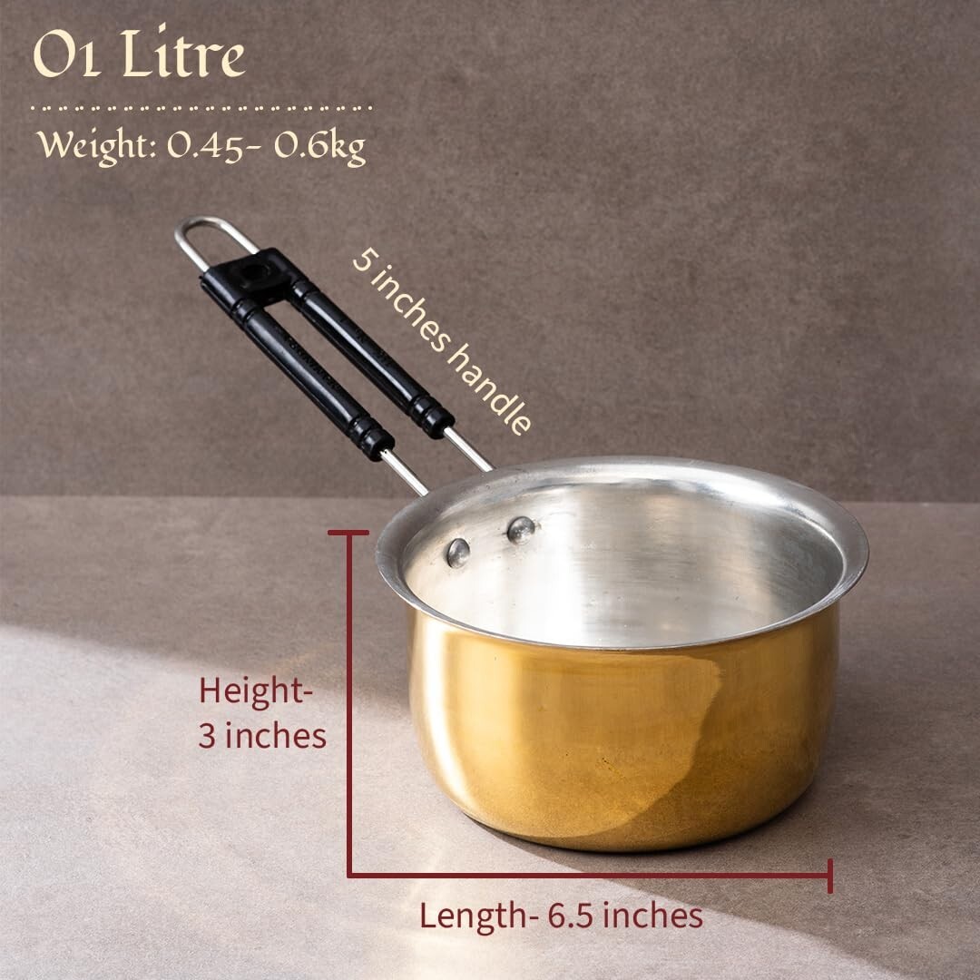 Brass Saucepan for Tea (1 Litre) | Brass Milk Pan/Tea Pan with Tin Coating