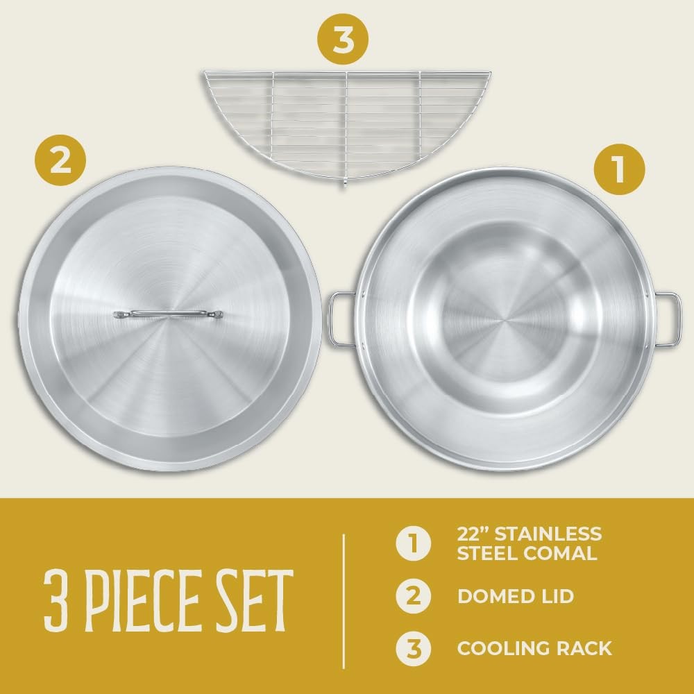Concord Stainless Steel 3 Piece 22 Comal Cookware Set. Comales Discada Set