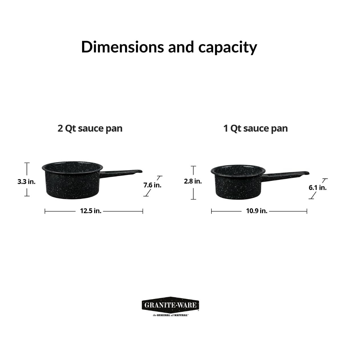 Granite Ware Saucepan, 1 and 2 Qt, Set of 2 – Speckled Black