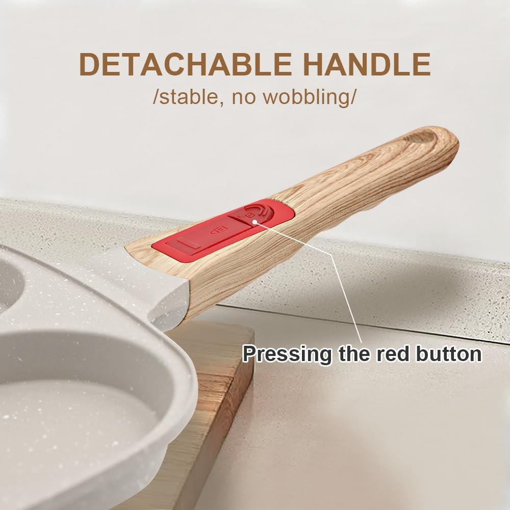 1 PC 4 Cup Nonstick Fried Egg Omelette Pan With Lid Detachable Handle