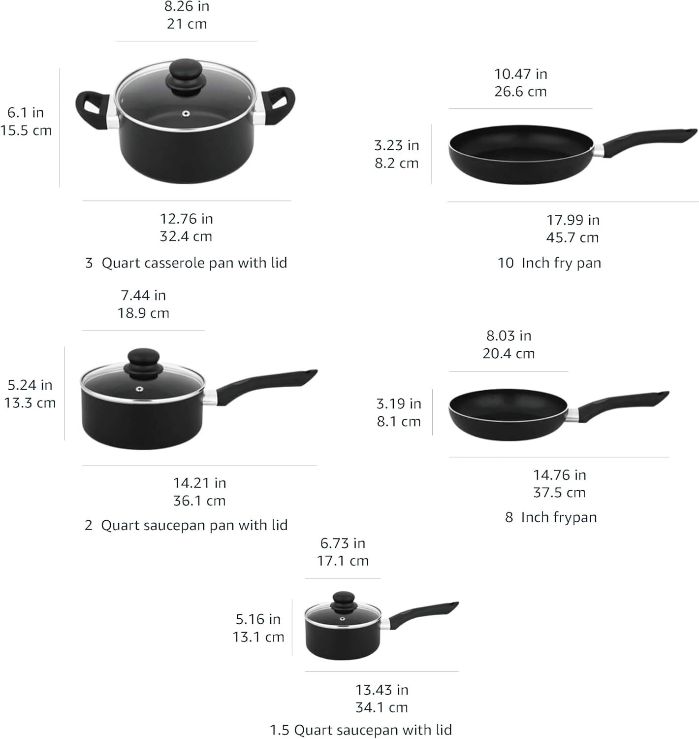 Non Stick Kitchen Cookware 8-Piece Set, Non-Induction, Includes Pots and Pans