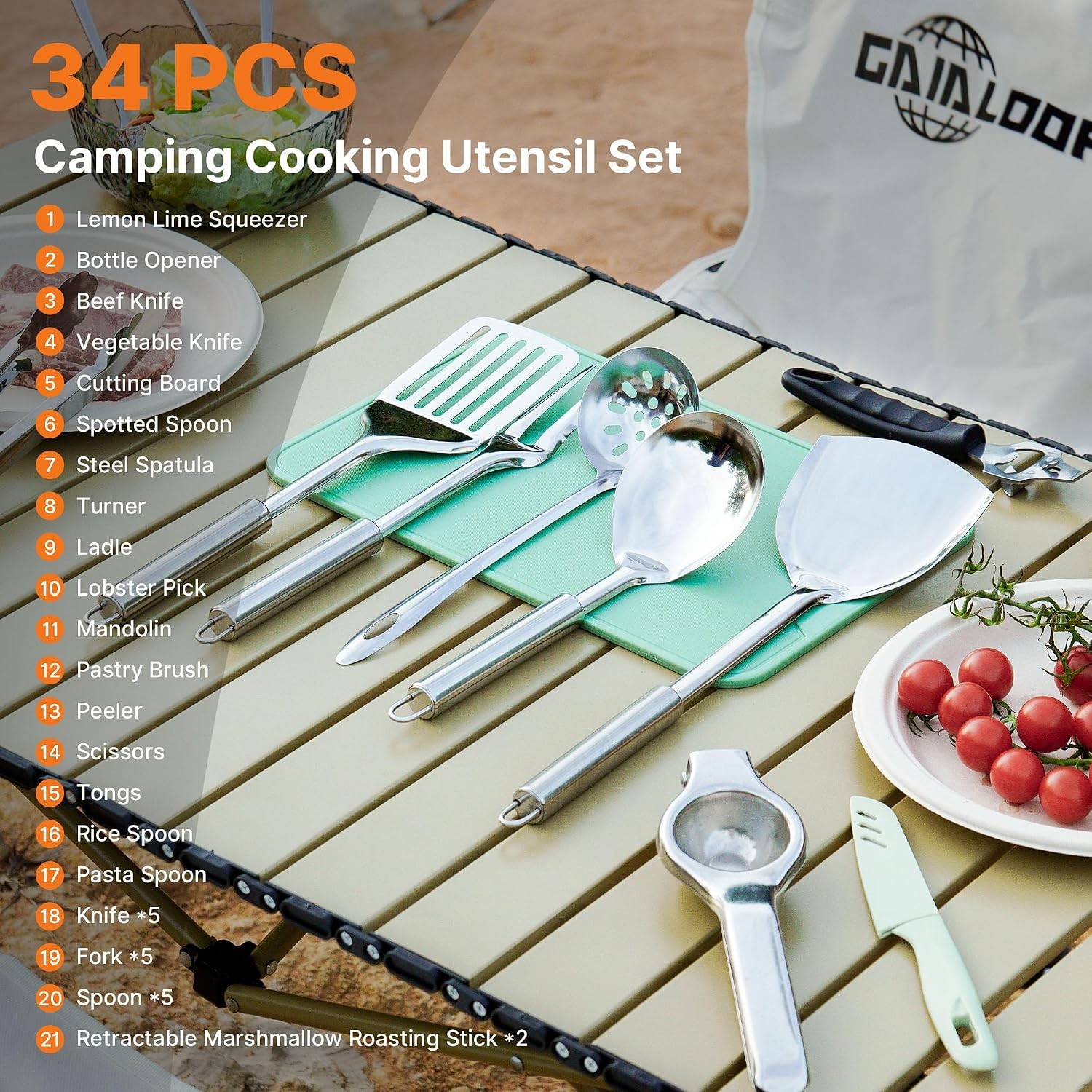 Portable Camping Cooking Utensils Set, Camp Kitchen Set with Organizer Bag, RV