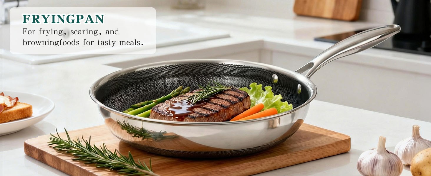 14-Piece Hybrid Stainless Steel Cookware Set, Pots and Pans Set with 3 Silicone