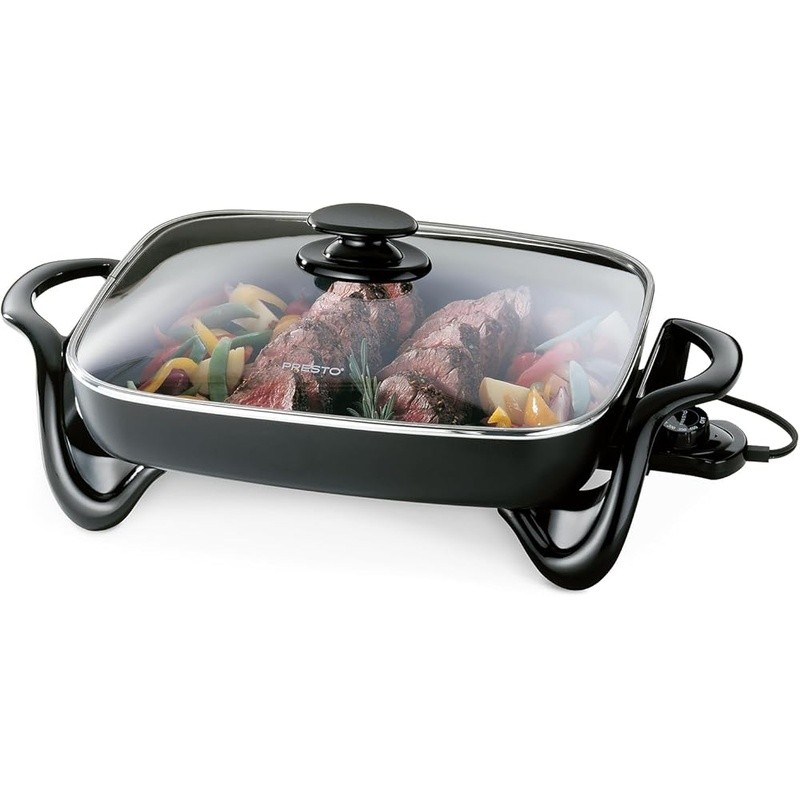 Versatile Electric Skillet Nonstick Cooking Pan W/ Tempered Glass Cover 1500W US