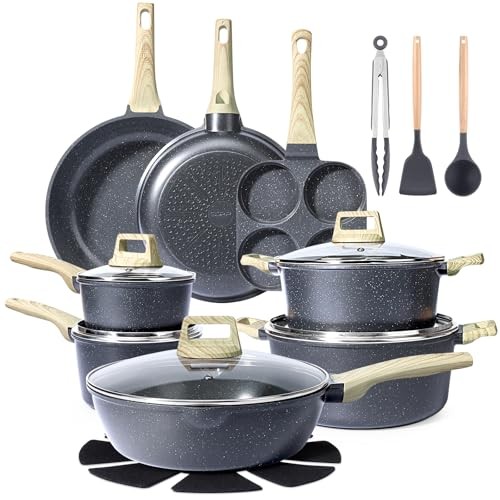 22pc Nonstick Cookware Set GiPP Dark Gray Healthy
