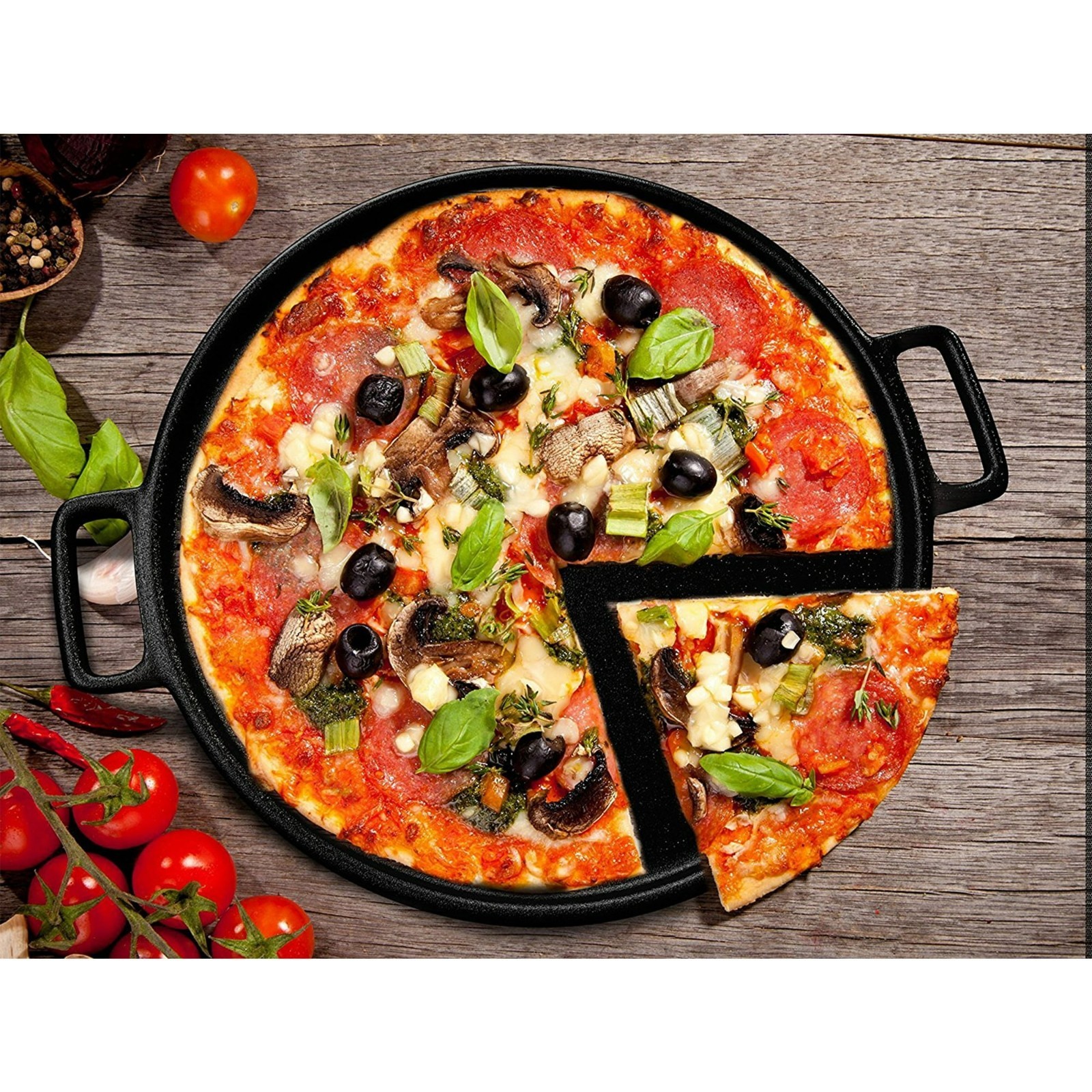 Pizza Pan Cast Iron Skillet Kitchen Cookware Frying Baking Cooking14 Black