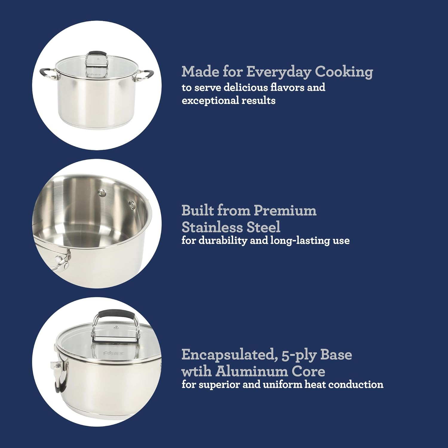 Oster Platinum Silverbolt 6 Piece Stackable Space-Saving Dutch Oven Sauce Pan Co